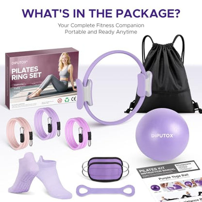 Pilates Ring Kit for Women, Pilates Equipment Accessories, Home Workout Set with Magic Circle, Mini Exercise Ball, Ankle Resistance Bands & Yoga Socks, for Fitness, Toning & Better Me Gifts - size: 10 Count(Pack of 1)