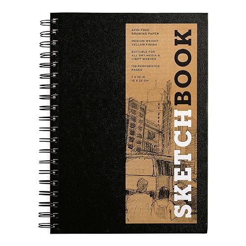 Sketchbook 7 x 10" Black Spiral Hardcover Mixed Media Sketchbook for Drawing: Acid-Free Quality Paper (128 pages) (Union Square & Co. Sketchbooks)