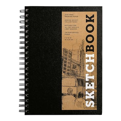 Sketchbook 7 x 10" Black Spiral Hardcover Mixed Media Sketchbook for Drawing: Acid-Free Quality Paper (128 pages) (Union Square & Co. Sketchbooks)
