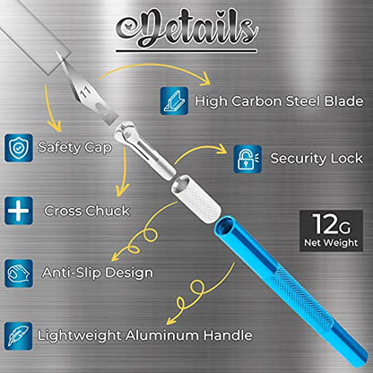 DIYSELF Exacto Knife Set, 2 Pack Craft Hobby Knife with 40 Spare Blades | Precision Exacto Knife for Crafting, Exacto Pen Knife for Crafts, Arts, Modeling, Scrapbooking (#11#16#17) - color: Gold-blue