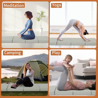 MABOZOO 5 Inch Thick Yoga Mat, Extra Thick PU Leather Exercise Mat with Non-Slip Bottom, Folding Gymnastics Pad for Pilates, Relaxation, Stretching
