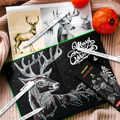 3 Pack White Gel Pens for Black Paper, Drawing, Highlighting, Journaling & Crafting – 1.0mm, 0.8mm, 0.5mm Fine Tip White Ink Pens, Smooth Flow, Waterproof, Non-Toxic - style: 3 sizes