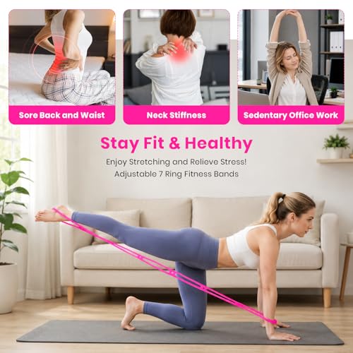 7 Ring Adjustable Resistance Bands, Workout Stretch Fitness Resistance Exercise Band with 7-Level, Ideal for Women Men Yoga/Pilates/Physical Therapy/Home Gym for Arm/Shoulders/Foot/Leg Fitness - color: Pink