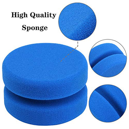 Aodaer 6 PCS Paint Sponge Applicator Blue Round Detail Painting Sponge for Car Waxing Wall Repairing Kitchen Cleaning Art Crafts Sponges with Mesh Bag 3.1 Inches