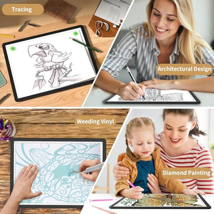 YINGWOND 9000LUX A4 Rechargeable Tracing Light Box with Padded Case,Wireless Diamond Art Light Board,Side Physical Buttons and Magnetic Portable Light Pad for Diamond Painting,Drawing,Sketching - style: Rechargeable A4 Black with Bag