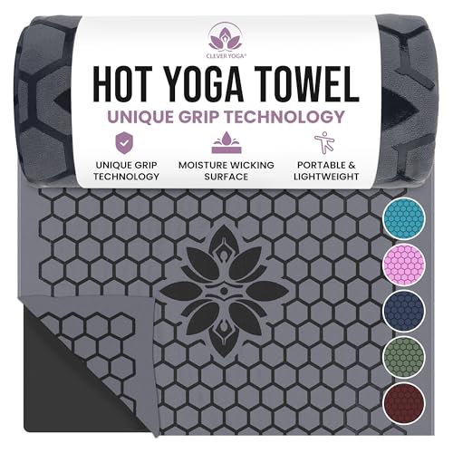 Clever Yoga Hot Yoga Mat Towel – Non-Slip Grip for Hot Yoga, Sweat Absorbent, Honeycomb Silicone Grip, Stays Flat – Ideal for Pilates, Travel, Washable & Lightweight - Gray - color: Gray
