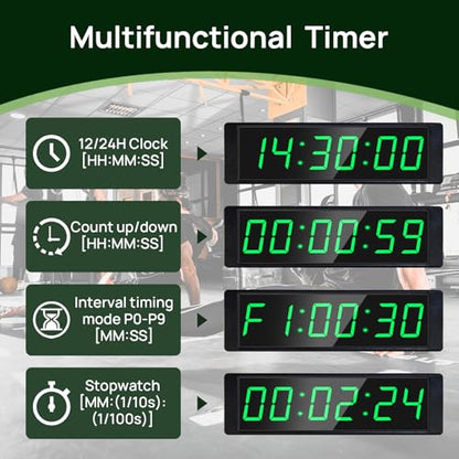 YZ Gym Clock for Home Gym with Start/Stop Button, Interval Timer for Workout, Stopwatch/Countdown Timer with Remote, 12/24H Digital Wall Clock, Portable Home Gym Accessories - style: Rechargeable