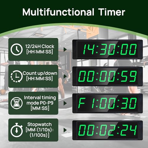 YZ Gym Clock for Home Gym with Start/Stop Button, Interval Timer for Workout, Stopwatch/Countdown Timer with Remote, 12/24H Digital Wall Clock, Portable Home Gym Accessories - style: Rechargeable