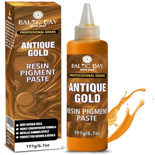 BALTIC DAY Antique Gold Epoxy Resin Pigment Paste, Extra Large 191g (6.7oz) – Metallic Resin Colorant, Highly Concentrated Epoxy Dye, Mica Powder Alternative for Resin Art, Jewelry, Tumblers, Geode & Crafts - color: Antique Gold