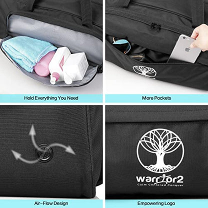 Yoga Mat Bag Carrier with 8-Pocket & Wet Pocket, Air Vent | Large Yoga Mat Holder Fits Thick Mats & Blocks | Gym Duffle Bag for Women & Men - color: Black