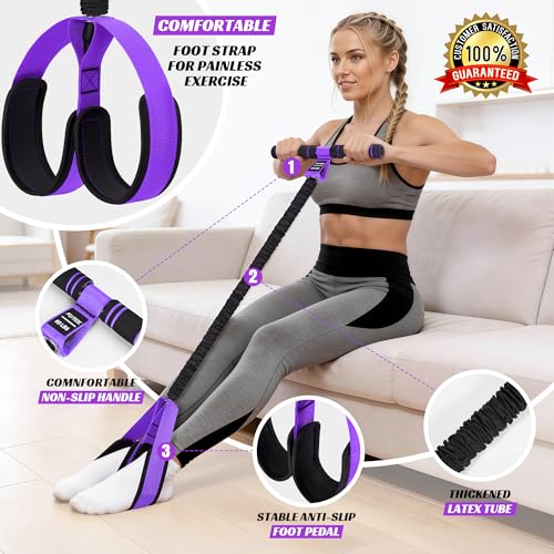 KUTIZE Multifunction Pedal Resistance Band with Handle, Upgraded Exercise Equipment with Soft Foot Pedal for Sit Up & Full-Body Home Gym Workouts, Core/ABS Training, Pilates, Yoga & Physical Therapy - color: 2-Purple-60LBS
