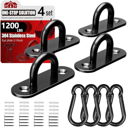 sprookber 304 Stainless Steel Pad Eye Snap Hook,M8 Ceiling Hook 1200Lb,8Pcs | Hanging Kit with Screws for Hammock Chair Swing, Yoga Gym Equipment, Sun Shade Sail, Plant Hangers & Marine Boat Hardware - size: 3.15 inch, style: Black Oval