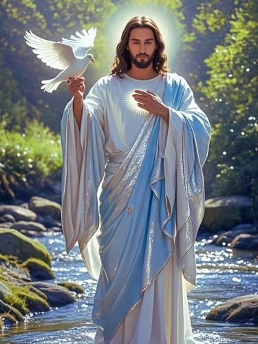 CHWGLFGG 5D Jesus Diamond Art Kits for Adults Beginners 12x16 Inch | Christ with Peace Dove Diamond Painting Kit, DIY Full Round Drill Paint by Diamonds Dot Gem Art for Adult, Home Wall Decor - color: KM1075-1