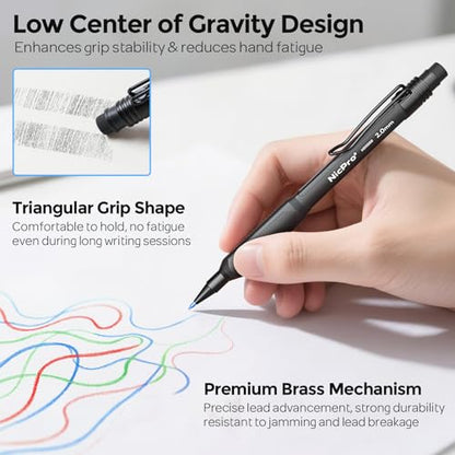 Nicpro 2.0 mm Mechanical Pencil Set, 3PCS Artist Lead Pencil Holder 2mm with 72PCS Lead Refills (4H 2H HB 2B 4B 6B Color) Eraser, Weatherproof Barrel for Outdoor Writing Drafting Drawing Sketching - style: 2.0mm(3 Pcs)