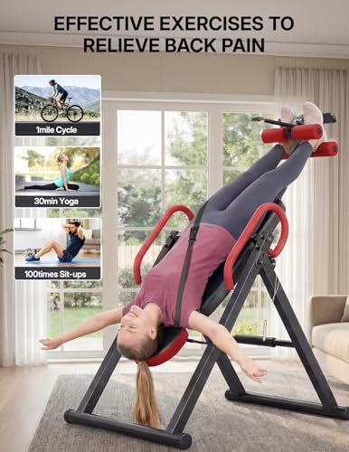 YOLEO Gravity Inversion Table for Back Pain Relief 2026 New Inversion Table | w/Lumbar Support, Easy to Assemble, Back Stretcher Machine 300 lbs - color: Red02