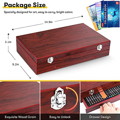 iBayam Art Supplies,150-Pack Deluxe Art Set Crafts Drawing Painting Kit | 2 -Sketch Pads, 1-Coloring Book, Wooden Gift Box for Kids Adults Artist Beginners Teens Girls Boys 5 6 7 8 9 10 11 12 - color: Cherry