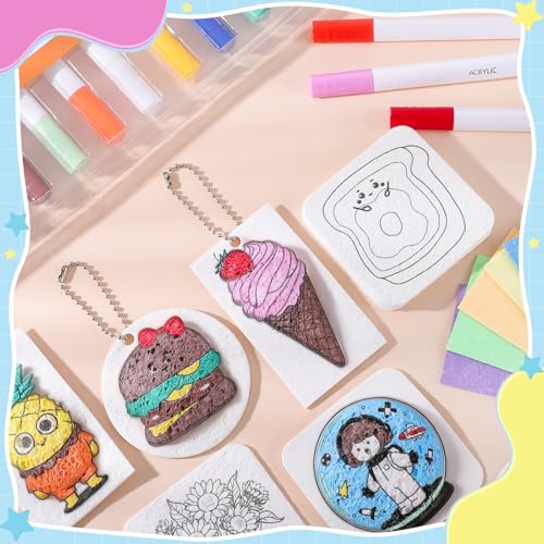 Prudiut Foam Te×ture Painting Kit, 63 Pieces, 3D Puffy Art Craft Set | 30 Foam Sheets, 12 Markers, Water Pen, 20 Chains; Water-Activated 3D Effect; Diy Crafts, Gifts, Classroom Use