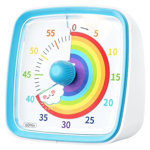 Yunbaoit Visual Timer with Night Light, 60-Minute Rainbow Countdown Timer for Kids and Adults, Time Management Tool for Home, School, Kitchen, or Office (Blue) - color: Blue-rainbow