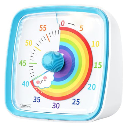 Yunbaoit Visual Timer with Night Light, 60-Minute Rainbow Countdown Timer for Kids and Adults, Time Management Tool for Home, School, Kitchen, or Office (Blue) - color: Blue-rainbow