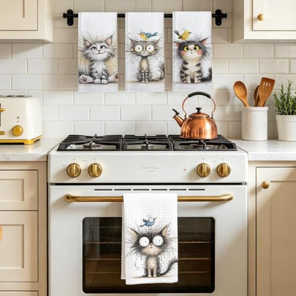 Jztco 4 Pcs Cute Cat Kitchen Towels, Funny Bird Cats Gifts Hand Tea Towel - color: Multi 1563