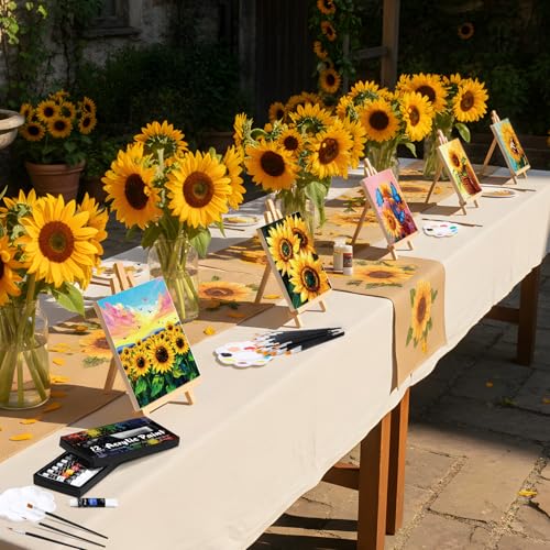 Cholemy 36 Pcs Paint and Sip Kit Gift for Adults 8''x10'',Sunflower | Pre Drawn Canvas, Painting DIY Afro Acrylic Painting Kit, Wood Easel Brushes, Date Night Bulk, Summer Halloween Party - style: Sunflower