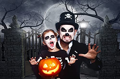 Halloween Night Full Moon Backdrop Gloomy Woods Graveyard Photography Background Horrible Cemetery Spooky Party Banner Halloween Party Decoration Photo Booth Props 7X5FT TP17F - size: 7X5FT