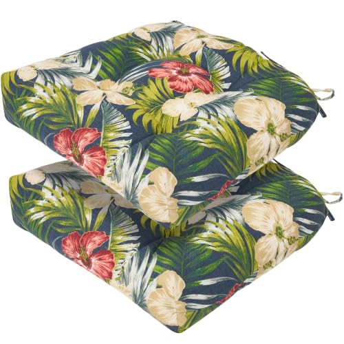 Magpie Fabrics Outdoor/Indoor Tufted Seat Cushion with Ties Set of 2, 19"x19" Waterproof Patio Chair Pads Tatami for Room Garden Balcony Office Decor, Midnight Floral - color: Amidnight Floral
