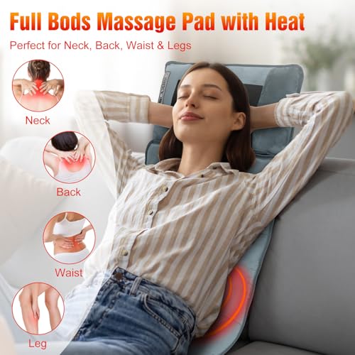 Full Body Massage Mat with Heat, Back Massage Pad with Detachable Neck Massager, with 10 Vibration Motors, Multifunctional Body Massager Fathers Days Gift for Dad - size: 65x19.7x3.94in