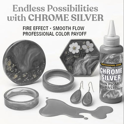 BALTIC DAY Chrome Silver Epoxy Resin Pigment Paste, Extra Large 191g (6.7oz) – Metallic Resin Colorant, Highly Concentrated Epoxy Dye, Mica Powder Alternative for Resin Art, Jewelry, Tumblers, Geode & Crafts - color: Chrome Silver
