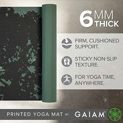 Gaiam, 요가 매트 - 프리미엄 6mm 프린트, 매우 도톰한 소재. 미끄럼 방지, 모든 유형의 요가, 필라테스 및 바닥 운동을 위한 운동 및 피트니스 매트(길이 172.7cm (68 인치) x 너비 61cm (24 인치) x 6mm 두께) - color: 루미너리