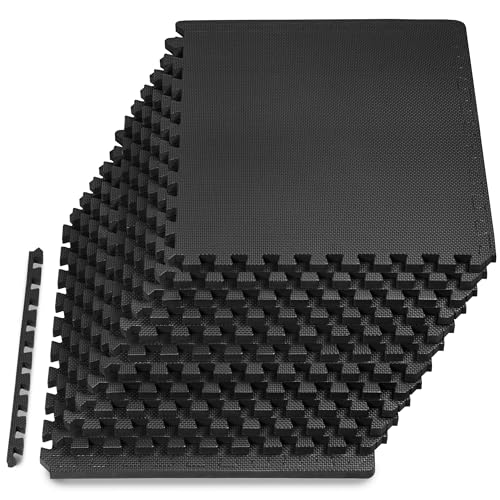 ProsourceFit Weaved Pattern Extra Thick Exercise Puzzle Mat 3/4-inch, EVA Foam Interlocking Tiles for Protective, Cushioned Flooring for Home and Gym Equipment; Black, 48 SQ FT, 12 Tiles - color: Black, size: 12 Pack (48 SQ FT)