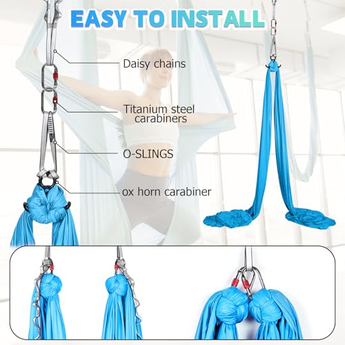 Aerial Silks Kit & Aerial Yoga Hammock - 11Yd Premium Fabric with Hardware | Easy Setup for Flying Yoga, Aerial Swing & Fitness - Supports Up to 14ft Rigging(Navy) - color: Light Blue