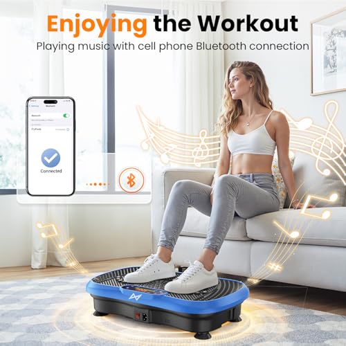 AXV Vibration Plate Fitness Platform Exercise Machine Body Vibrating Board | Curved Design Powerful 200W Bluetooth Oscillating Shake Plate for Lymphatic Drainage Recovery Whole Body Toning With Handles - color: BT.PRO.BLUE