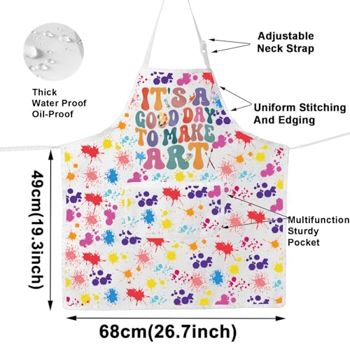 WZMPA Artist Painters Apron With Pockets - It's A Good Day to Make Art - Adjustable Apron for Teacher, Lover, Student Gift - color: Make Art F White
