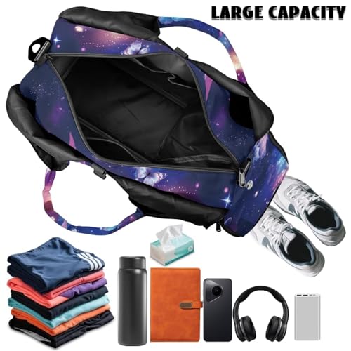 Gym Bag with Yoga Mat Holder Large Tote Bag With Multi Pockets for Women Men Dry Wet Separated Pocket Carryall Yoga Tote Bag for Pilates Travel Workout Office - color: Galaxy Axolotl