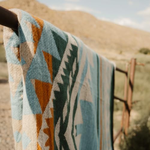 Aztec Blanket with Soft Sherpa Fleece, Southwestern Blankets for Camping, Boho Throws - color: Aqua Blue, size: 60" x 80"