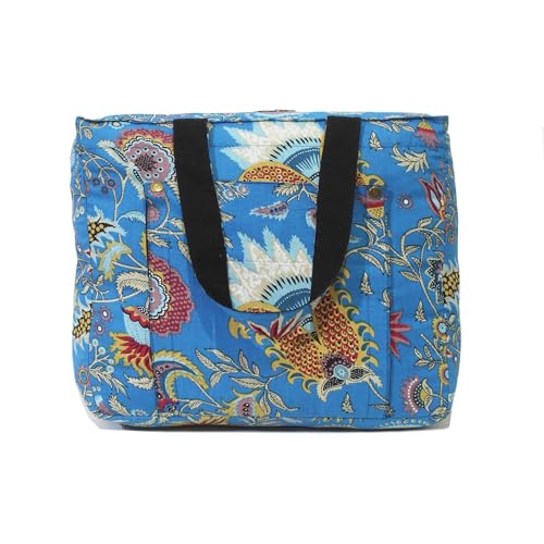 INDIAN CRAFT CASTLE Tote Bag with Yoga Mat Carrier Pocket Carryall Shoulder Bag for Office, Workout, Pilates, Travel, Beach and Gym - color: Blue