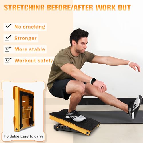 Steel Slant Board Calf Stretcher, 600 Lbs Weight Capacity 5-Level Adjustable Incline Board Squat Wedge Achilles Ankle Stretcher Non-Slip Surface for Squat, Fitness, Physical Therapy - color: Yellow