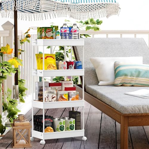 SPACEKEEPER 4 Tier Rolling Cart, Bathroom Cart Organizer with Wheels, White - color: White, size: 4 Tier