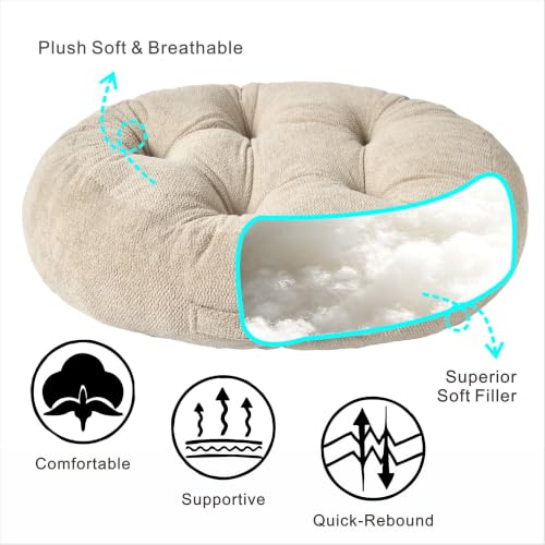 Floor Pillow for Adults, Large Sitting & Meditation Cushion - color: Beige, Round