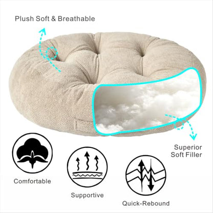 Floor Pillow for Adults, Large Sitting & Meditation Cushion - color: Beige, Round