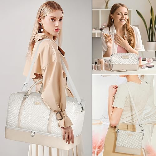 IBFUN Weekender Bags for Women, 21" Travel Duffle Bag with Shoe Compartment - color: A7-Beige