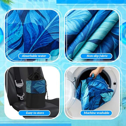 Hahafelt 2 Pack Car Seat Towel Cover with Storage Bag, Blue Leaves | 63 x 32 in Car Towel Seat Cover Non Slip Waterproof, Gym Workout Swimming Running, Machine Washable Sweat Absorbent Protector - style: Blue Leaves