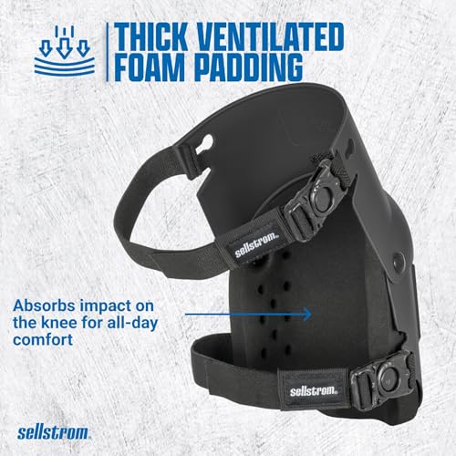 Sellstrom KneePro Professional Construction Kneepads for Work - Men & Women | Knee Pads for Roofing, Flooring, Gardening, Thick Foam Cushion, Heavy-Duty Hard Shell, No-Slip Double Straps & Grip Kneecap - color: Black