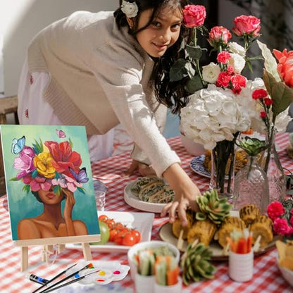 Ctosree 72 Pcs Flower Lady Paint and Sip Kit for Adults 8'' x 10'' Pre Drawn Canvas for Painting DIY Pre Printed Canvas for Party Favor Acrylic Painting Kit Wood Easel Brushes Date Night Bulk - style: Flower Lady