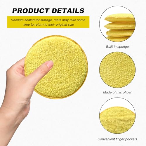 8PCS Microfiber Wax Applicator Pads, 5 Inch Round Car Wash Sponge Cleaning Tools with Finger Pocket, Scratch-Free Ultra-Soft Foam Bulk for Fine Polishing Detailing Waxing (Yellow) - color: Yellow