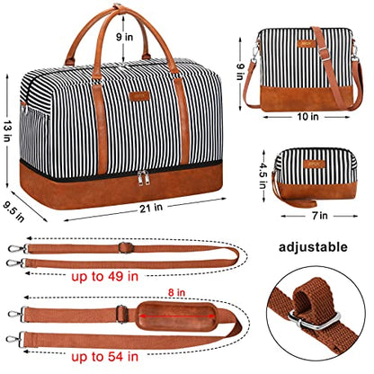 IBFUN Weekender Bags for Women, 21" Weekender Travel Bag, Travel Duffle Bag with Shoe Compartment Carry on Overnight Duffel Bag for Weekend Travel Business Trip, 3PCS - color: A2-Polyester-Black Stripe