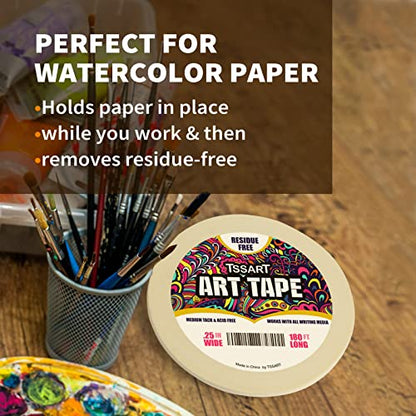 White Art Tape Medium Tack - Masking Artists Tape for Drafting Art Watercolor Painting Canvas Framing - Acid Free 1/4 Inch/ 0.25inch Wide 180FT Long - size: 0.25inch