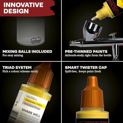 The Army Painter, Warpaints Air Starter Set, 12 x 18 ml | Acrylic Airbrush Paints, incl. 1 Metallic & 1 Grey 100ml Primer - Air brush Paint Kit for models and miniature painting - color: Air Starter Set