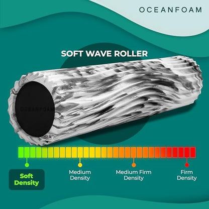 Oceanfoam Soft Tidal Roller (Black Marbled) - Low Density Foam Roller for Physical Therapy, Back Pain, Excercise & Stretching - Wave Textured - Yoga, Athletics, & Wellness - Full Size, 20" x 5" - color: Black Marbled